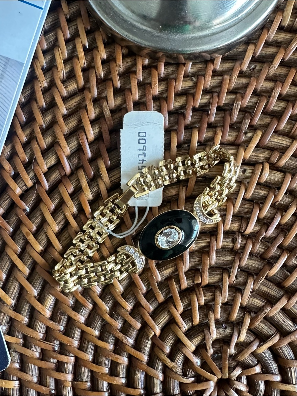 Trifari Vintage Gold-Tone Bracelet Black Enamel and Clear Crystal New Tags